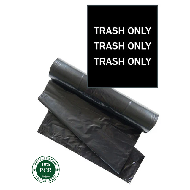 Black trash bag with white ‘Trash Only’ print for ClearStream dual-stream bins – 200 count case