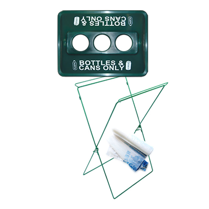 BevMax green recycling bin with 3-hole lid for bottles and cans, durable high-capacity container