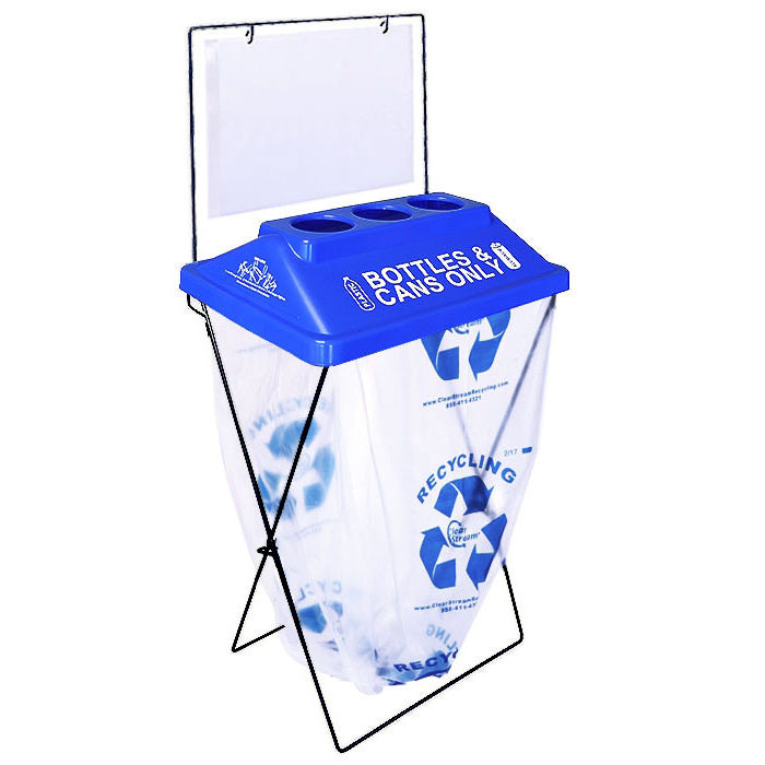 ClearStream Discovery Kit single recycling bin with signage and clear bag.