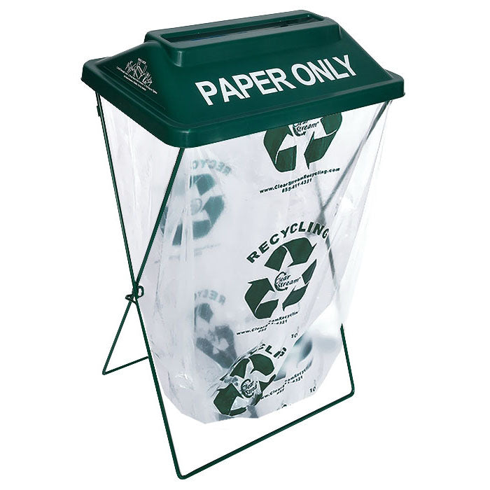 PaperMax Green paper recycling bin with clear bag and “Paper Only” lid.