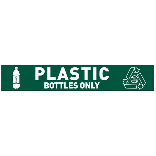 Plastic Bottles Only green recycling decal for ClearStream bins, 18x3 label, 10 pack