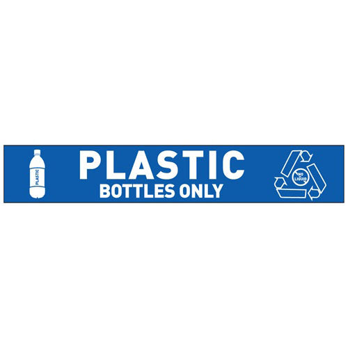 Plastic Bottles Only blue recycling decal for ClearStream bins, 18x3 label, 10 pack