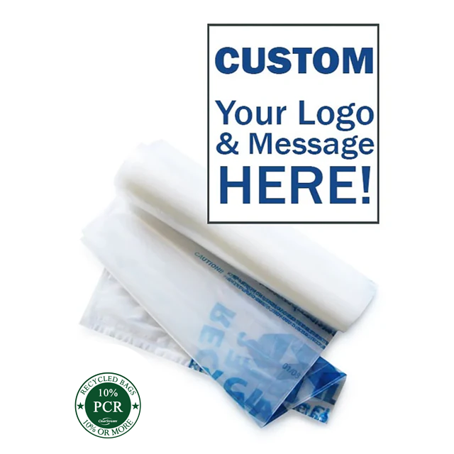 Custom‑printed clear recycling and waste bag, made from recycled plastic with organization logo