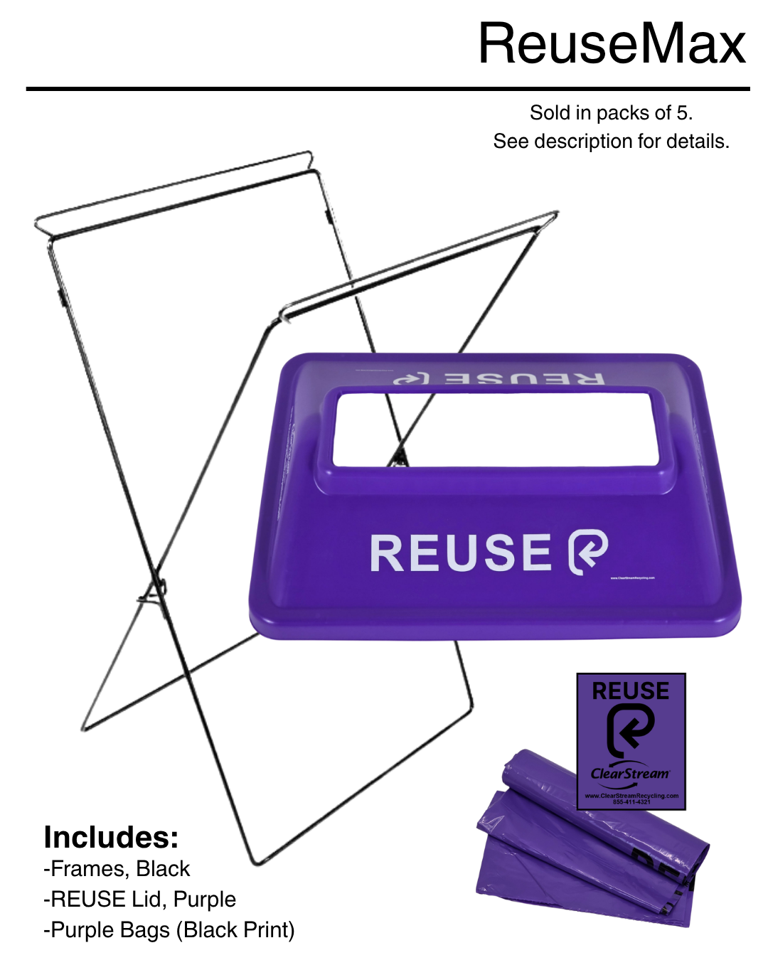 ReuseMax - Purple Reuse Bin | Reusable Collection Bins 5-Pack