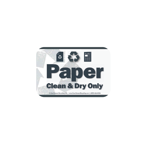 Paper Clean & Dry Only recycling decal 8.5 x 5.5 inches