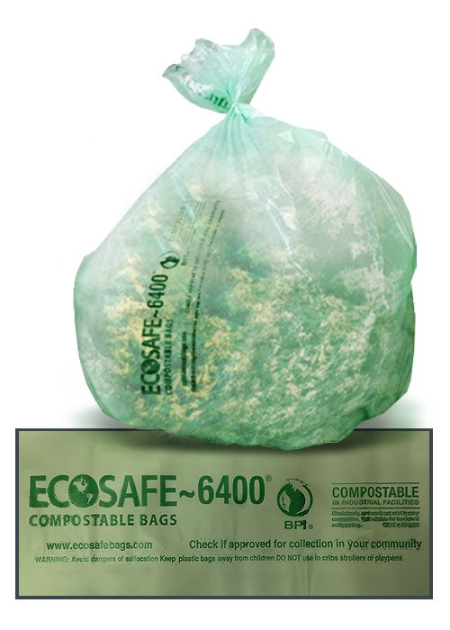 ClearStream compostable bag, translucent green with green print, 40-gallon, .85 mil thickness – case of 80 bags.