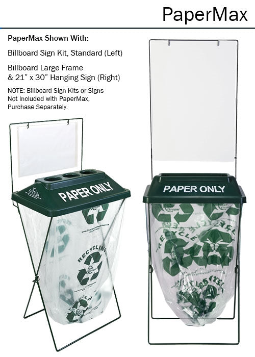 PaperMax Green paper recycling bin with clear bag and “Paper Only” lid.