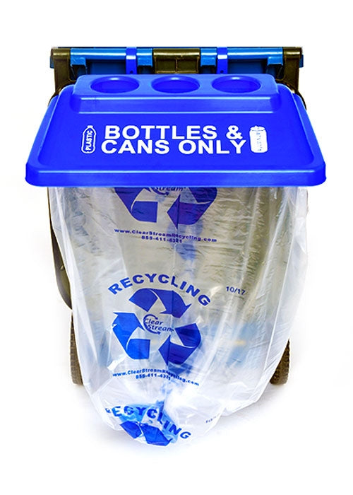 SideKick® bin attached to a wheeled trash cart for mobile event recycling.