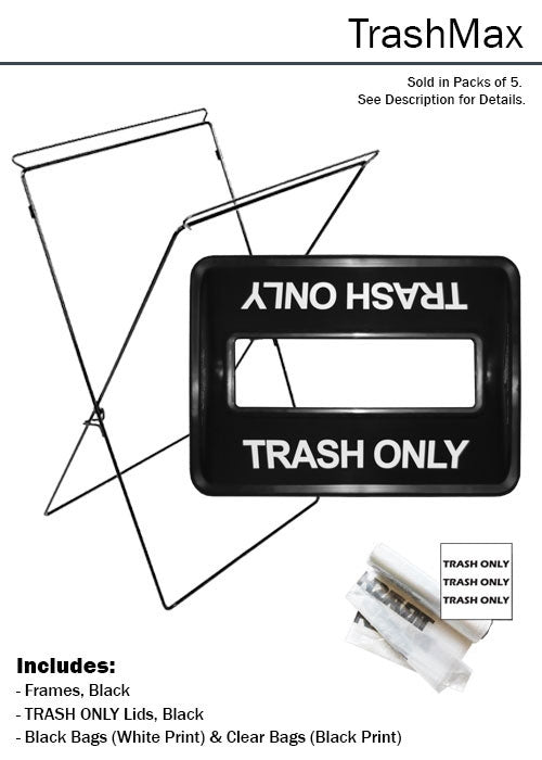Wire-frame trash bag holder design for TrashMax® showing clear bag installation.
