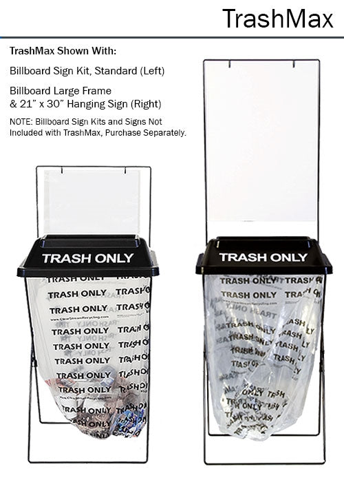 TrashMax® black event trash can with wire-frame base and rectangular black lid.