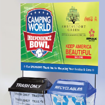 Recycling and advertising banner for SortMax container