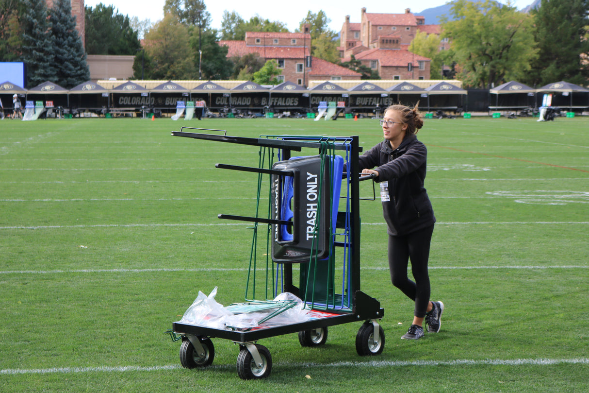 black transporter cart holding clearstream recycling bins