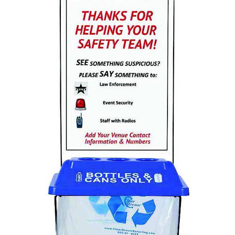 ClearStream One Blue Recycling Bin with circular-lid openings and clear bag, designed for single-stream event recycling at festivals, campuses, and public venues