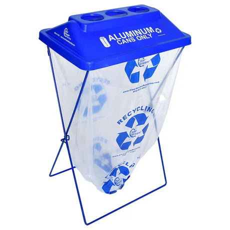 ALUMAX aluminum can recycling bin with bold signage and open-top design for easy sorting at events and facilities.