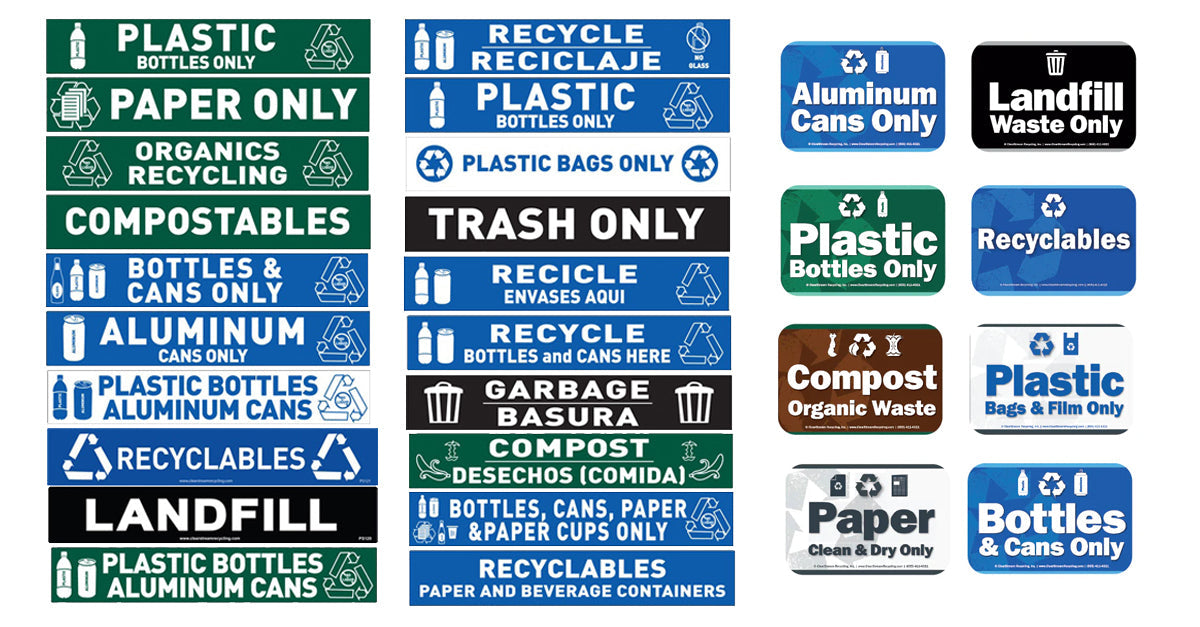Recycle Program Decal Custom Printed and Stock Printed Vinyl Decals | Clear Recycle Bins ...