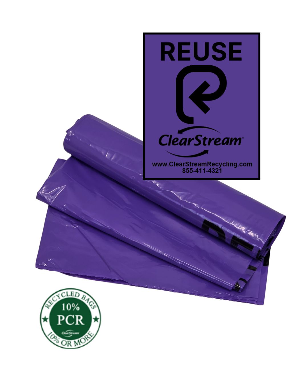 Reuse Collection Bags – Purple Tint w/ Black “REUSE” Print, 40 Gallon | 100/Case